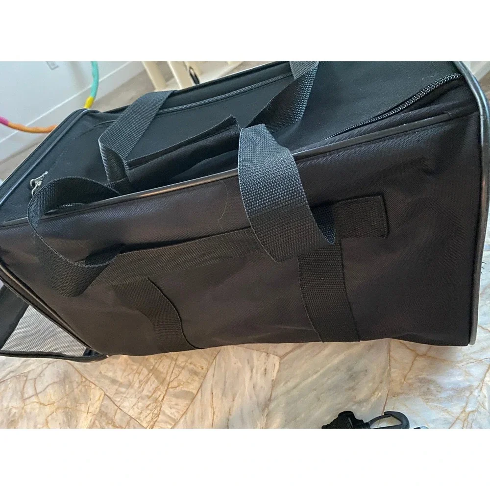 Black Soft Sided Pet Carrier Small Dog Cat Travel Bag with Mesh Windows Strap